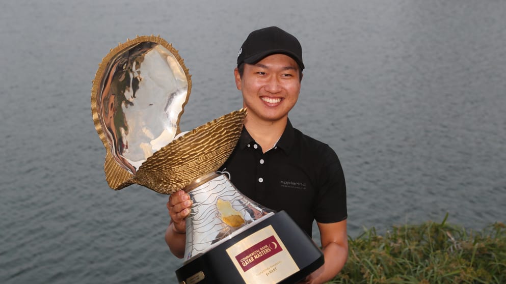 Jeunghun Wang with the Commercial Bank Qatar Masters trophy
