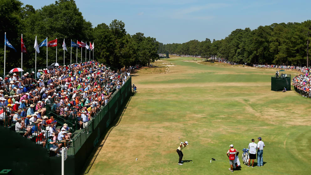 Brooks Koepka tees off the first on the final day of the US Open