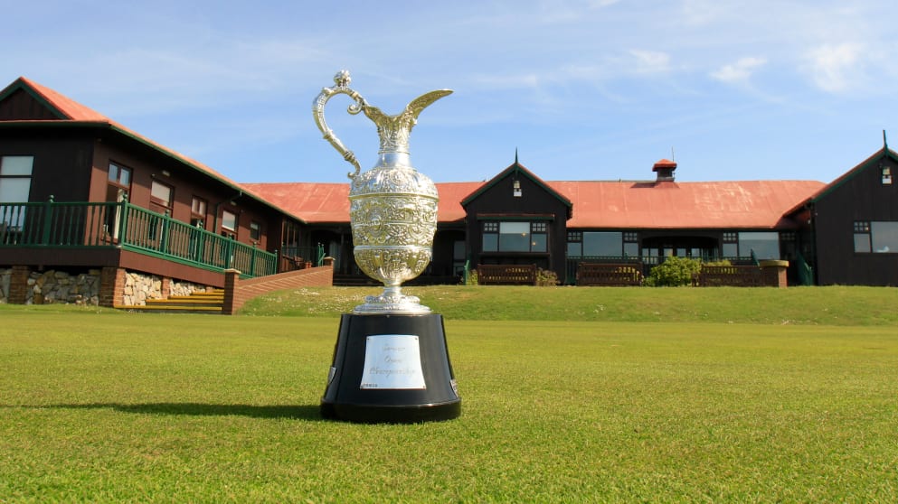 The Senior Open trophy at Royal Porthcawl (pic by Phil Inglis)