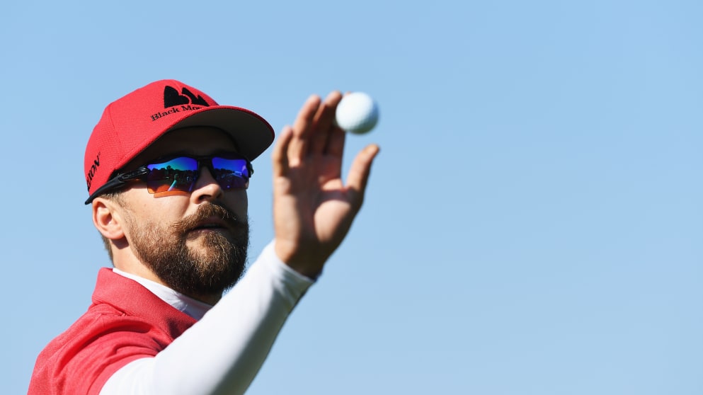 Rikard Karlberg on the range prior to the start of the Porsche European Open