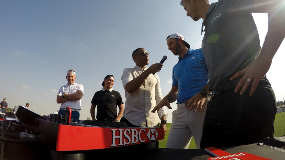 Ian Poulter, Rickie Fowler, DJ Reggie Yates, Dustin Johnson and Henrik Stenson