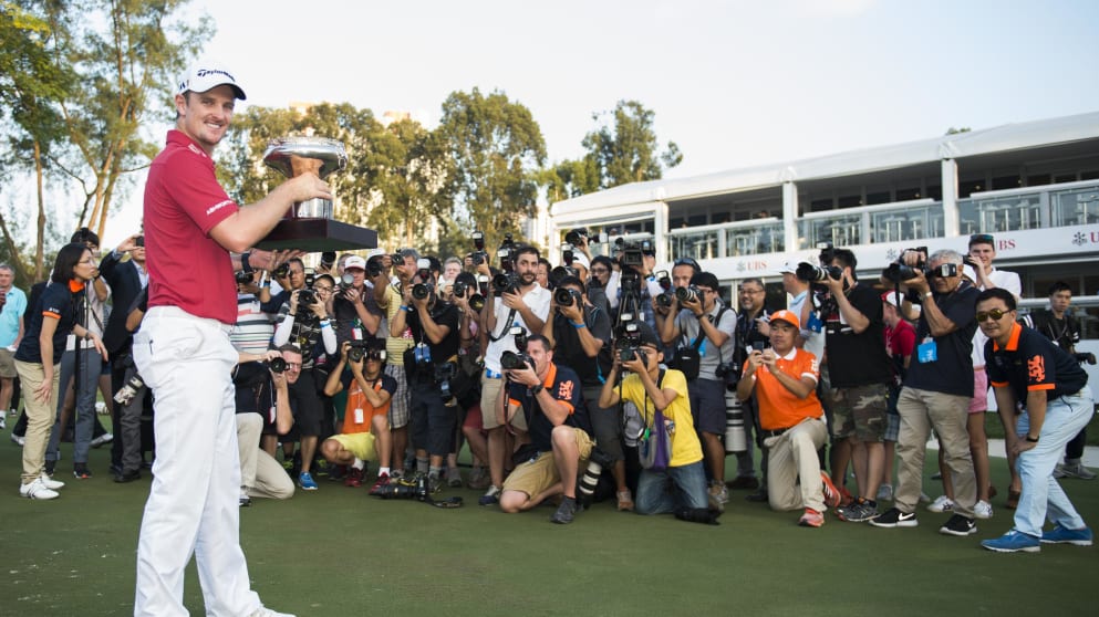 Justin Rose celebrates his UBS Hong Kong Open win