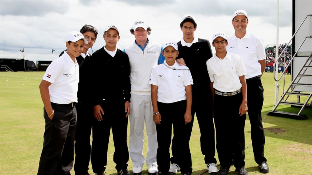 Rory McIlroy with Egyptian youngsters