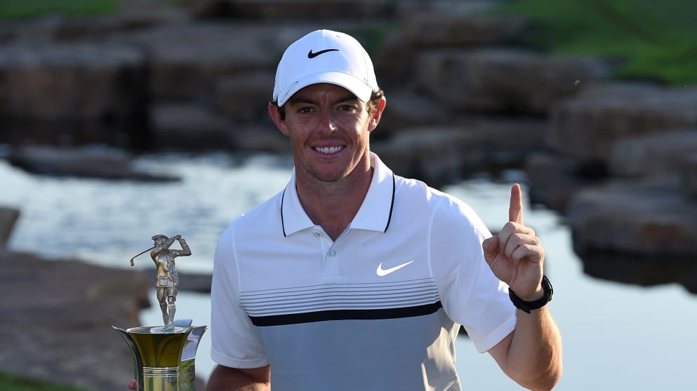 Rory McIlroy with the Race to Dubai trophy