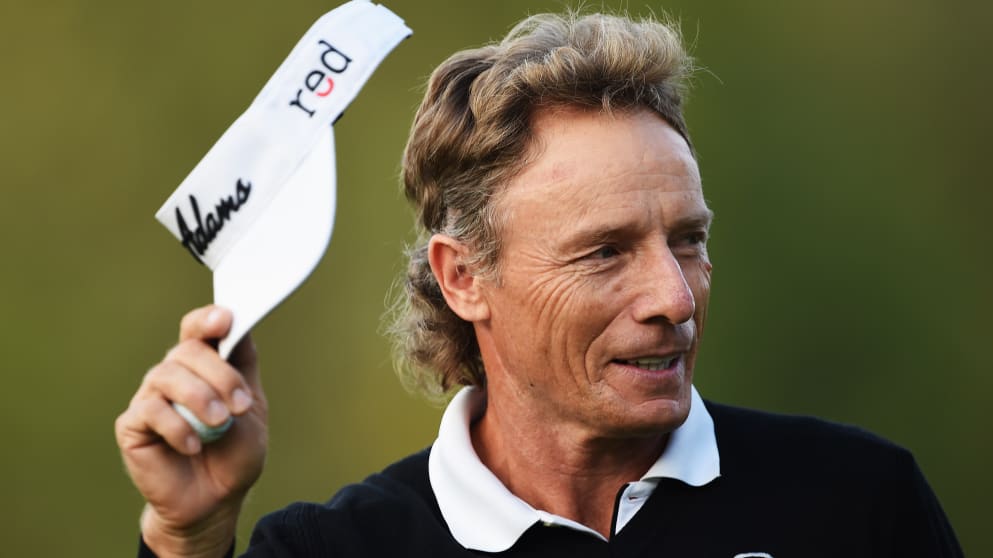 Bernhard Langer tips his cap during the first round