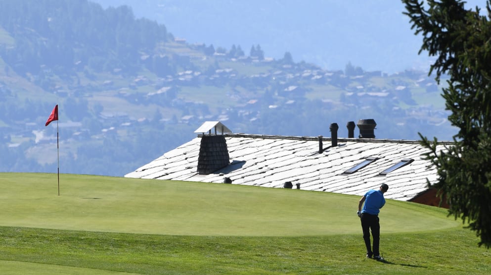 Alex Noren on the seventh at Crans-sur-Sierre