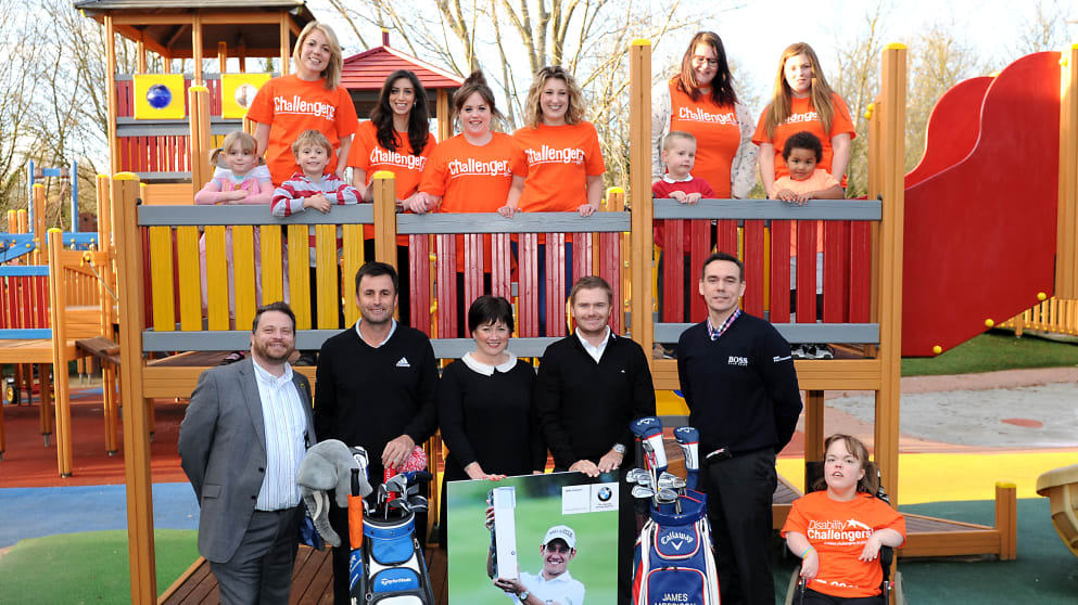 Peter Gordon (Patron, Challengers), Richard Bland, Laura Sercombe (Chief Executive, Challengers), James Morrison, David Park, Emily Timney (Challengers’ attendee) with Challengers staff and attendees (pic by Mark Lewis Photography)