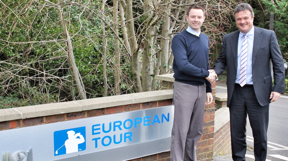 European Tour Sales Director Tim Shaw (R) and Richard Fryer, Footjoy's Sales and Marketing Director
