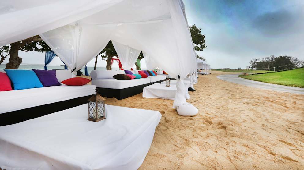 Hospitality beach beside the par three fourth hole at Natadola Bay Championship Golf Course