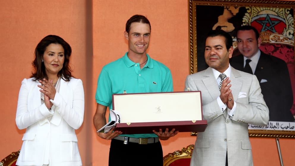 Rhys Davies recieves the trophy from His Royal Highness Prince Moulay Rachid (R) and Her Royal Highness Princess Lalla Meryem