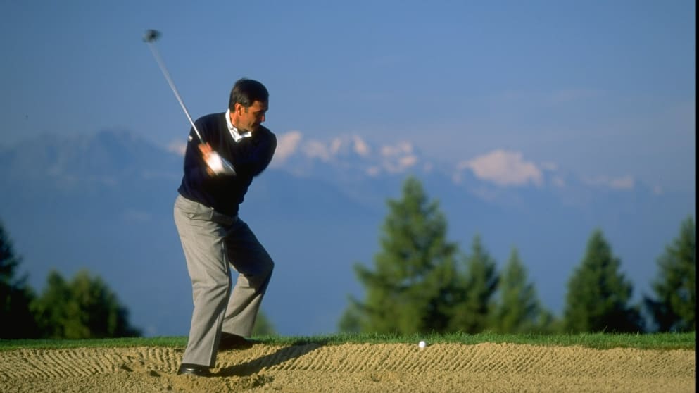 Seve's tough bunker shot in Switzerland