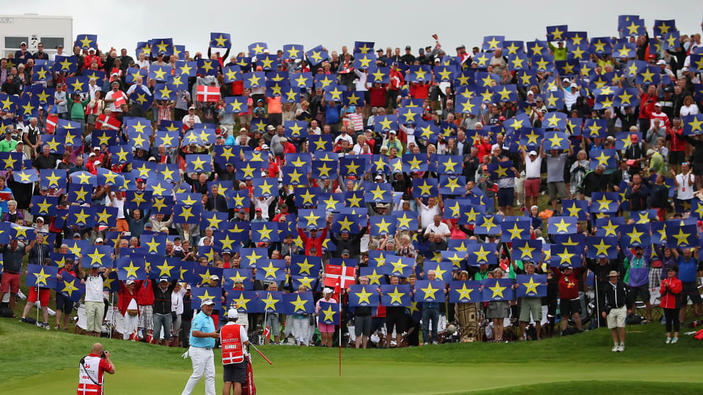The amazing fans at Himmerland Hill in Denmark show their support for the European Ryder Cup team