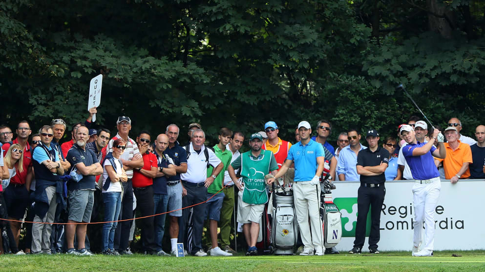 Danny Willett tees off at the 17th during his first round at Golf Club Milano