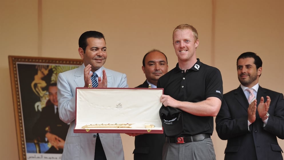 His Royal Highness Prince Moulay Rachid presents the trophy to David Horsey