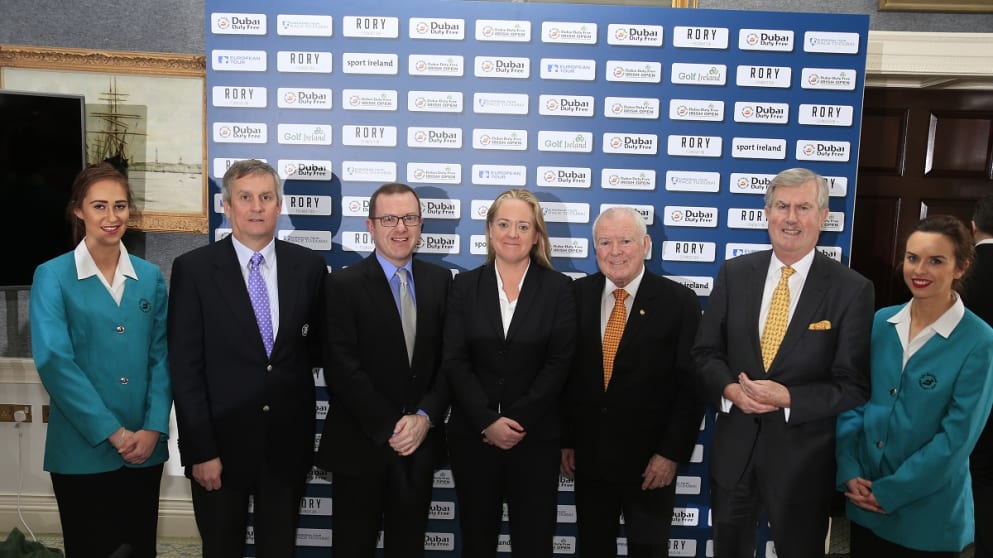 Michael Davern, Chief Executive, The K Club, Barry Funston, Chief Executive, the Rory Foundation, Antonia Beggs, European Tour, George Horan, President Dubai Duty Free and Redmond O’Donoghue, Chairman of the Confederation of Golf in Ireland (CGI).