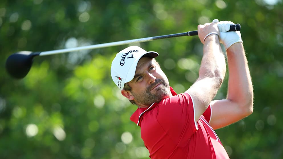 Matthew Baldwin of England tees off on the 5th hole