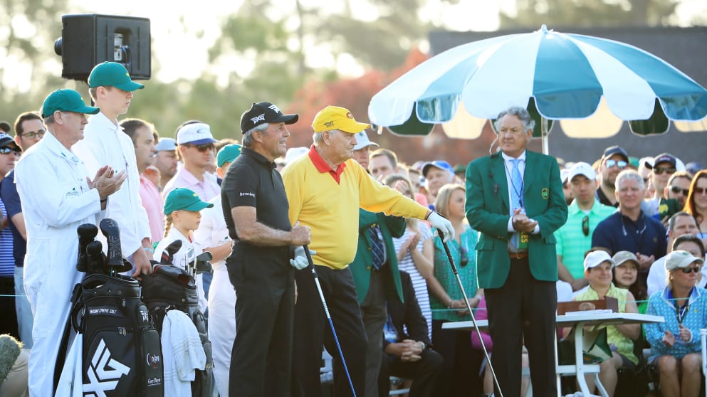 Honorary starters and Masters champions Gary Player and Jack Nicklaus 