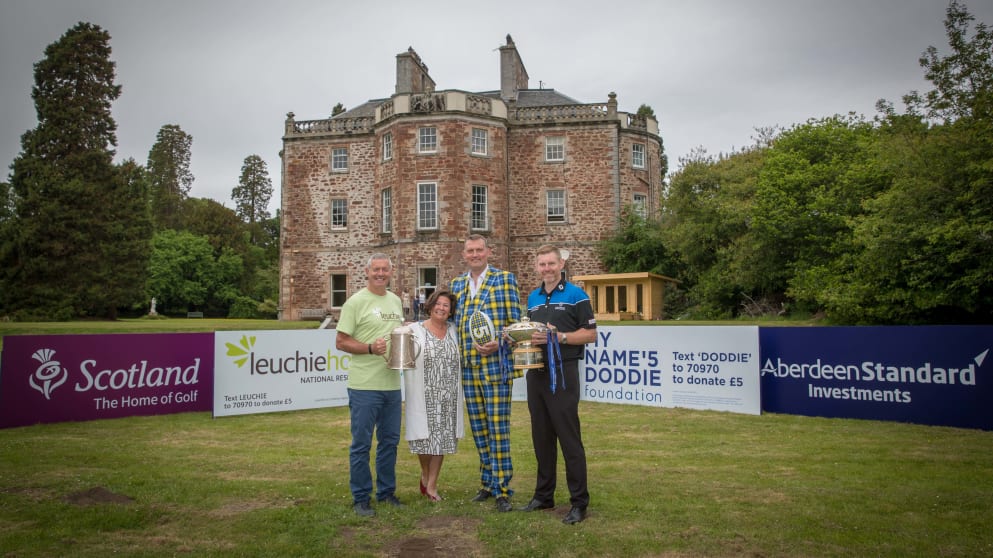 Stephen Gallacher, Mairi O'Keefe, Doddie Weir and Gavin Hastings at Leuchie House