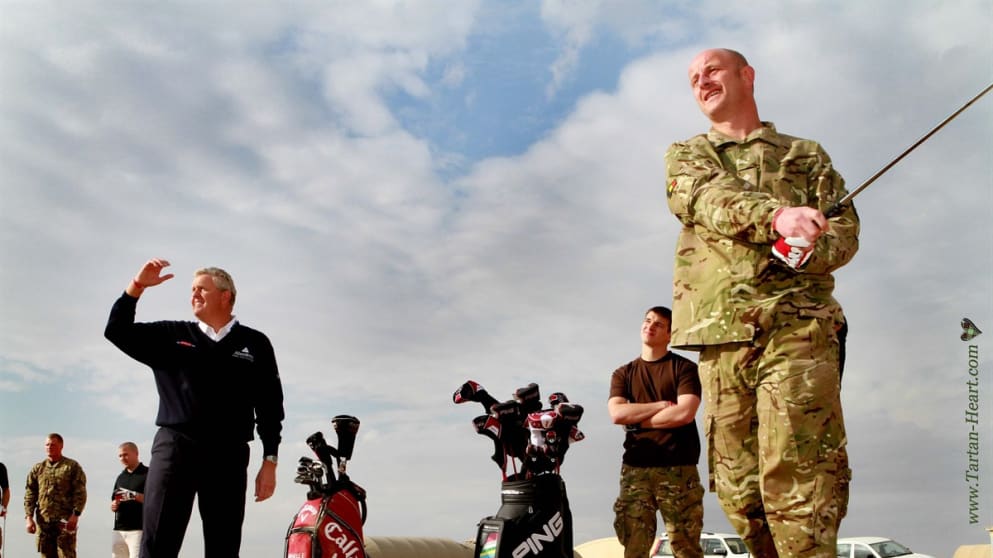Colin Montgomerie visits troops in Afghanistan