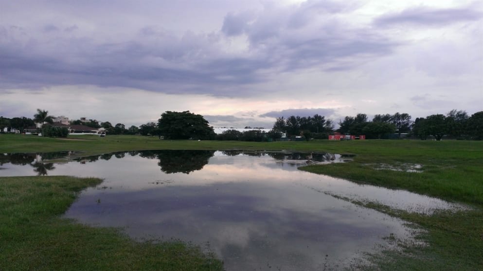 The submerged 18th fairway at Royal Durban Golf Club after 30mm of rain fell in the early hours of Friday morning