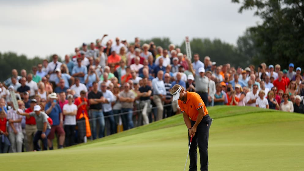 Joost Luiten - putts on the 17th green during the final round of the 2016 KLM Open