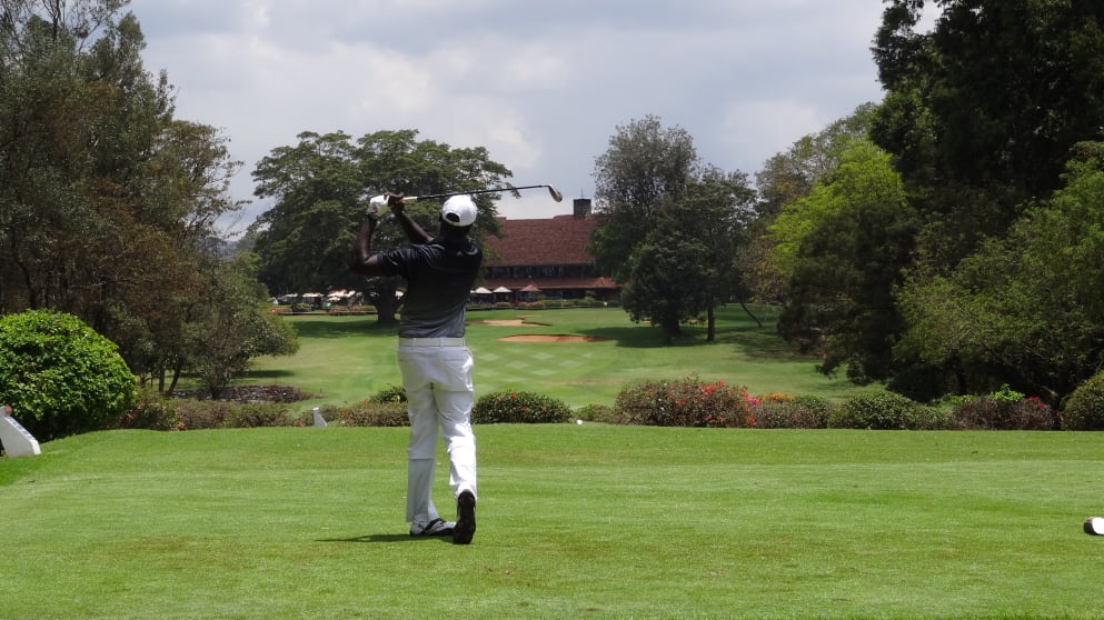 Player tees off in practice for the 2015 Barclays Kenya Open