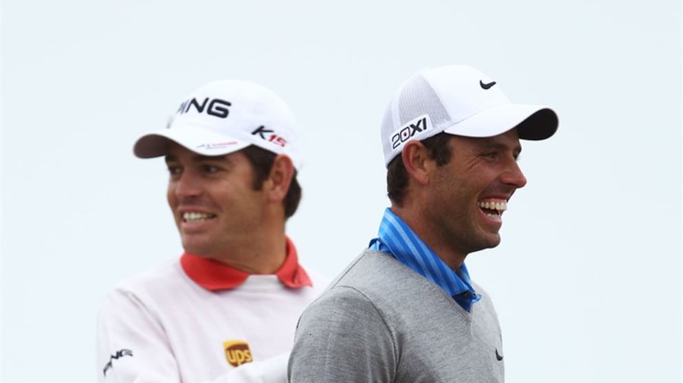 Louis Oosthuizen (L) and Charl Schwartzel 