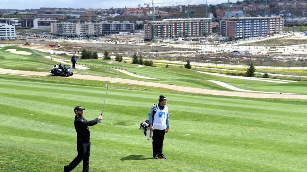 Andy Sullivan - plays his second shot on the 8th hole during day two of the Open de España