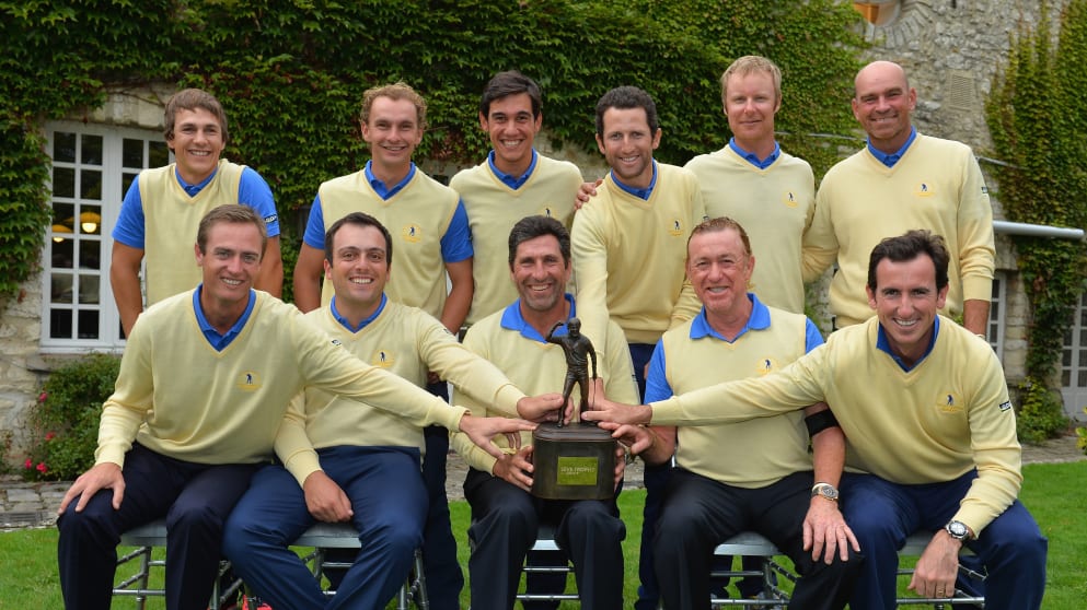 The European team celebrate their Seve Trophy by Golf+ victory