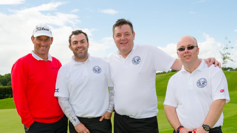 Paul Wesselingh with (L-R): Jason Wilkes, Gez Almond and Paul Nichol of Help for Heroes Phoenix House Recovery Centre in nearby Catterick (Peter Harrington - Studio Smile Photography)