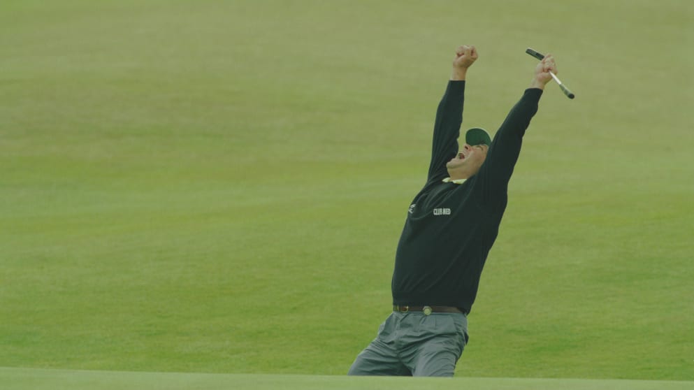 Costantino Rocca after holing 'that putt' at The 1995 Open