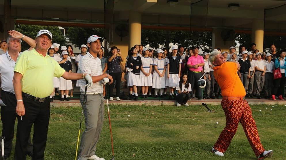 John Daly  with Matteo Manassero and Miguel Angel Jimenez 