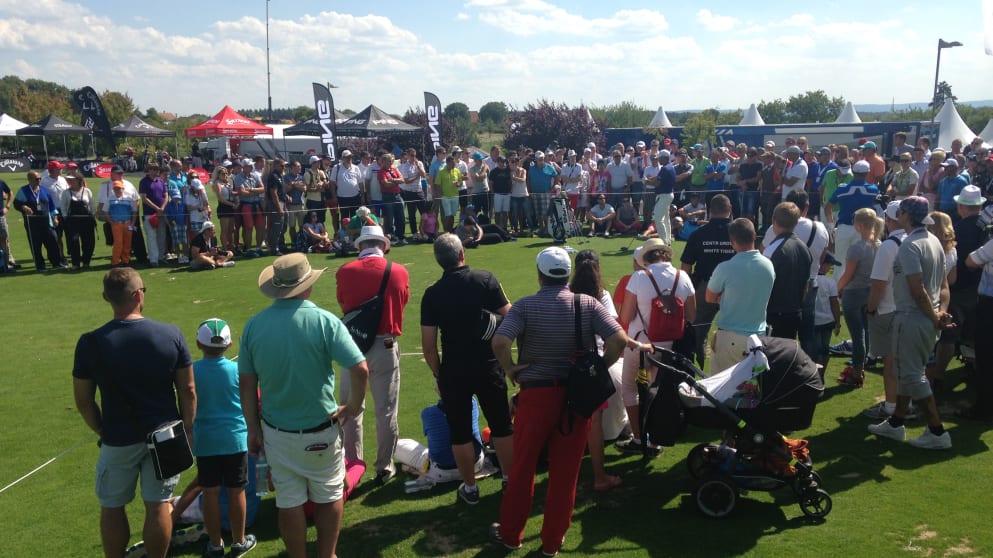 Spectators watch Lee Westwood and Jamie Donaldson at Albatross Golf Resort