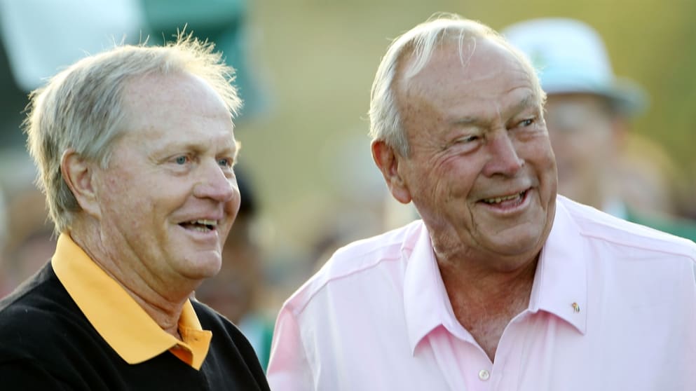 Honorary starters Jack Nicklaus (L) and Arnold Palmer (R) 