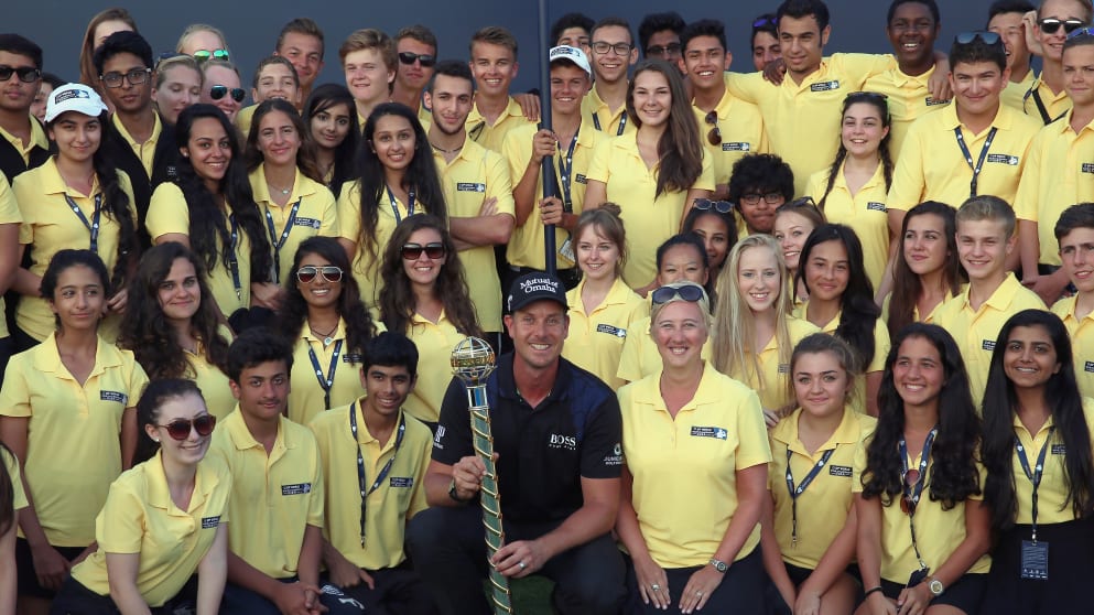 Henrik Stenson - the man in the middle poses with the latest addition to his trophy cabinet