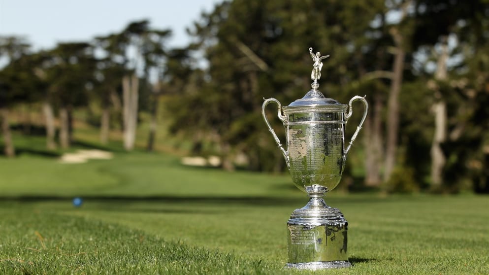 The US Open Trophy on the fairways of the Olympic Club