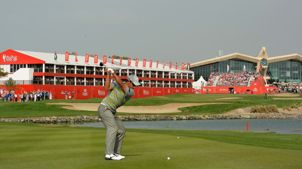 Pablo Larrazabal on the 18th at Abu Dhabi Golf Club