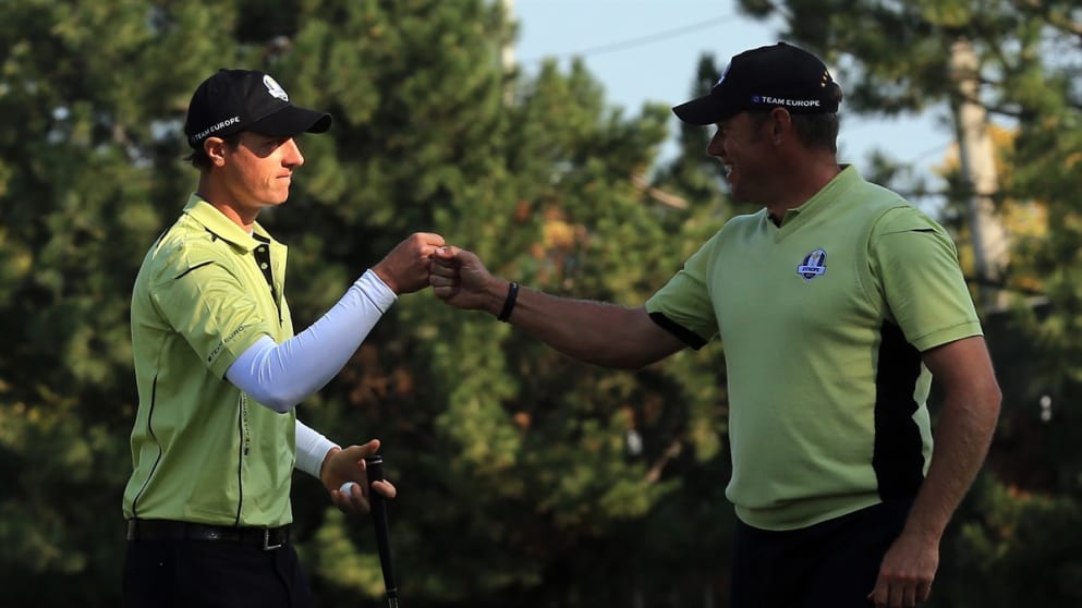 MEDINAH, IL - SEPTEMBER 28:  Nicolas Colsaerts and Lee Westwood