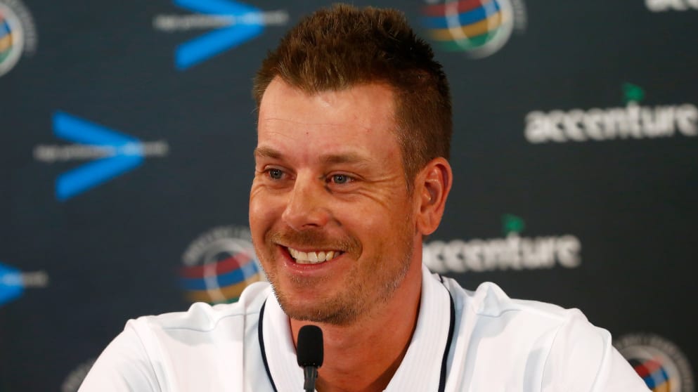 Henrik Stenson talks to the media on the eve of the WGC-Accenture Match Play Championship