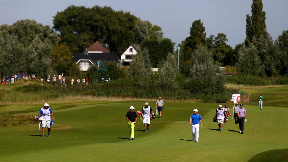 Scott Hend, David Horsey and Ben Evans during the third round of the 2016 KLM Open