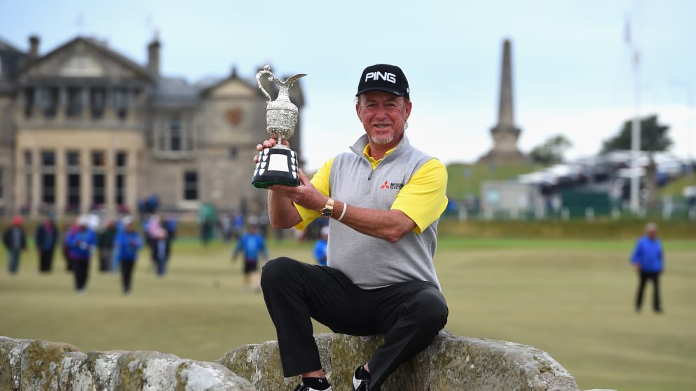 Miguel Angel Jiménez with The Senior Open Trophy
