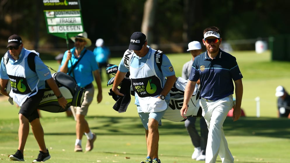 Louis Oosthuizen walks down Lake Karrinyup's 13th fairway
