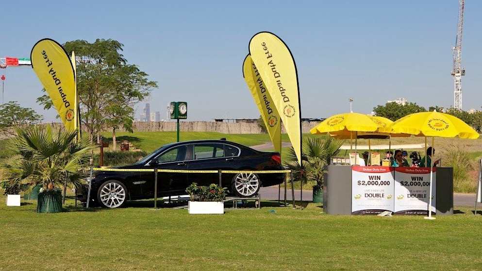 A Dubai Duty Free Display in place at the DP World Tour Championship, Dubai