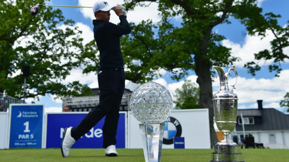 The Nordea Masters trophy and the Open Claret Jug