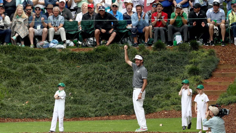 Bubba Watson on the tee during the Par 3 Contest