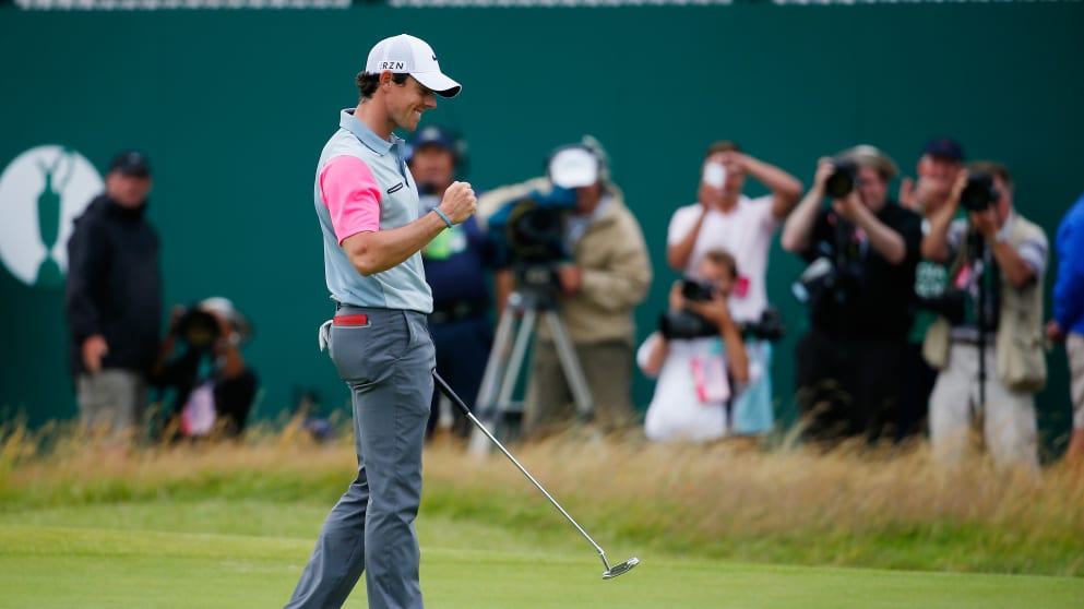Rory McIlroy celebrates his two stroke victory