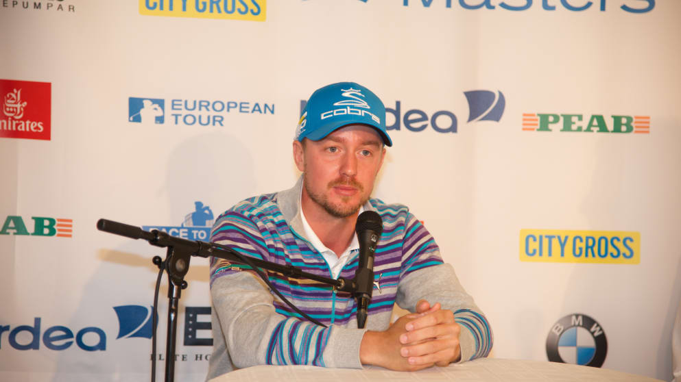 Jonas Blixt speaking before the Nordea Masters