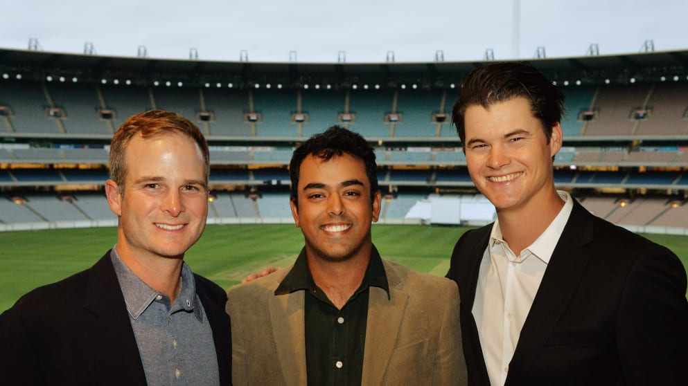 Kevin Streelman, Anirban Lahiri and Espen Kofstad at the MCG
