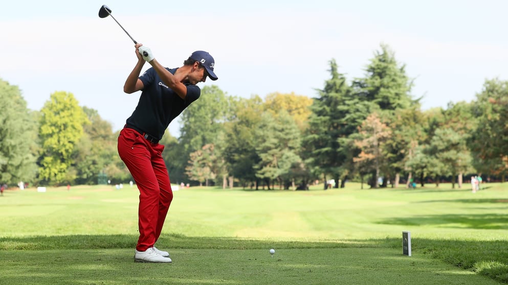Renato Paratore tees off on the 16th hole during the first round