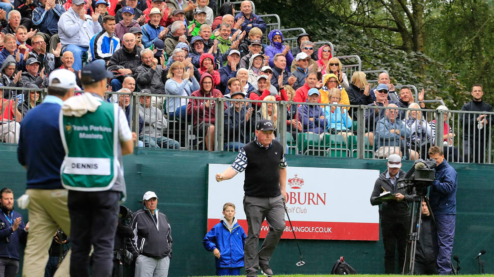 Brendan McGovern after his birdie on the 18th at the Travis Perkins Masters